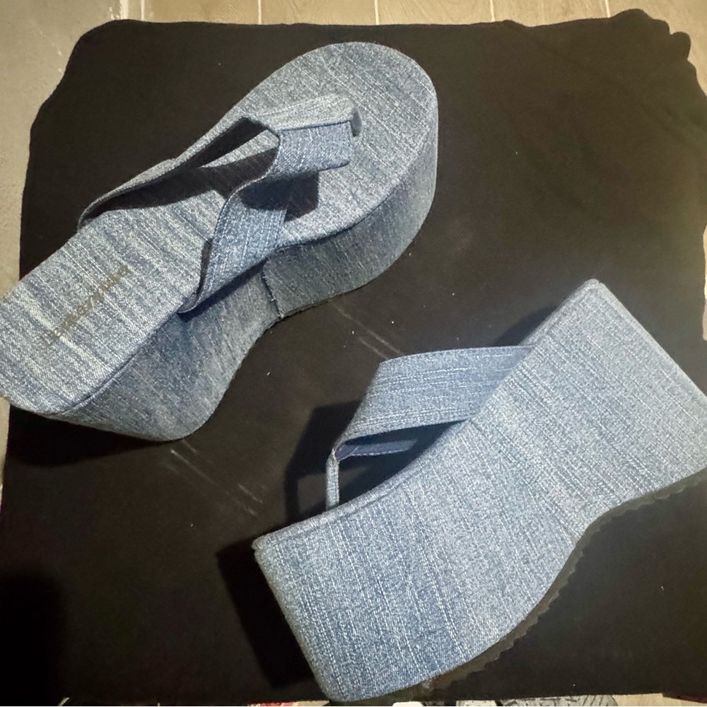 Denim-Look Platform Flip Flop Sandals